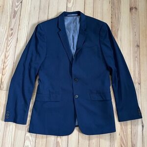 Topman Mens Navy Blue Textured Single Breasted Blazer Jacket 40R Slim Fit preppy